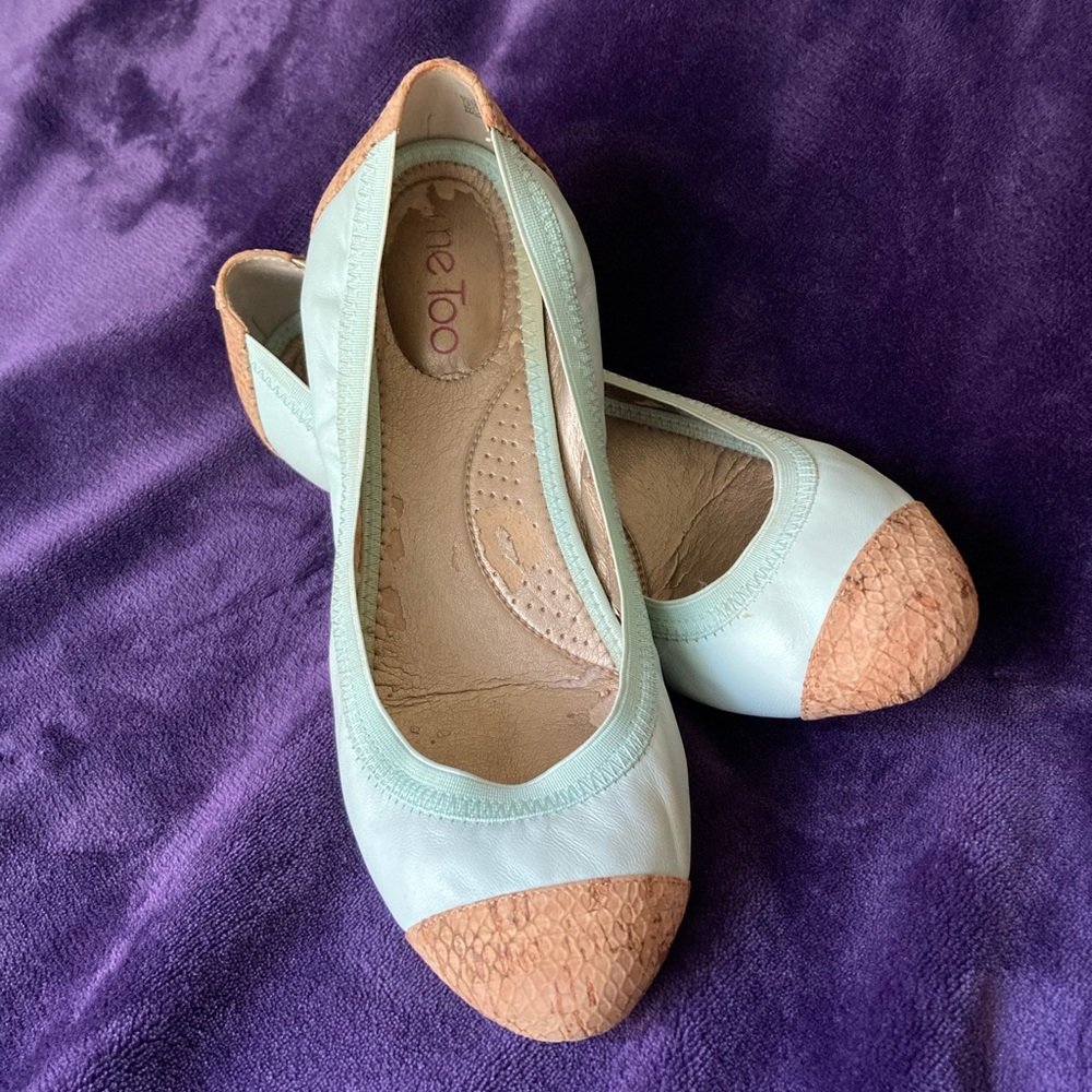 Me Too Ballet Flats Leather Light Aqua Green  Cork Detail Round Toe Size 8.5M